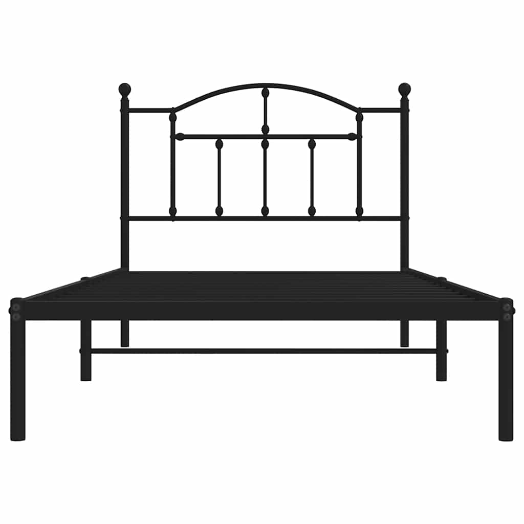 Cadre de lit métal sans matelas avec tête de lit noir 100x190cm