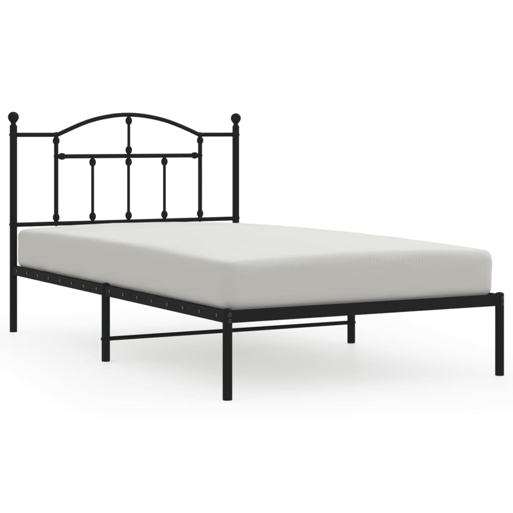 Cadre de lit métal sans matelas avec tête de lit noir 107x203cm - XIOS