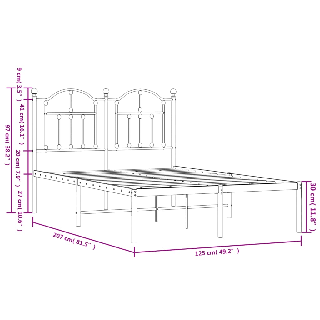 Cadre de lit métal sans matelas avec tête de lit noir 120x200cm - XIOS