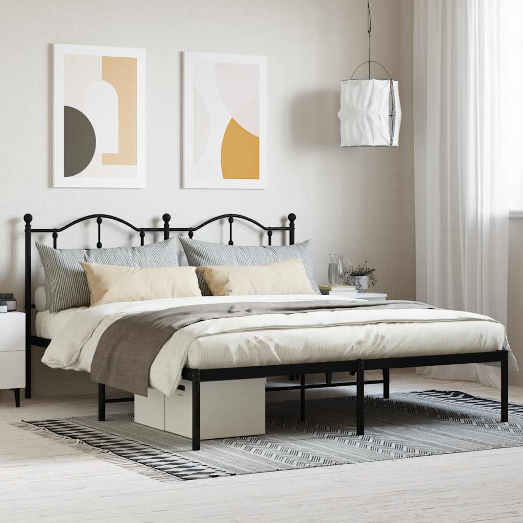Cadre de lit métal sans matelas et tête de lit noir 160x200 cm - XIOS