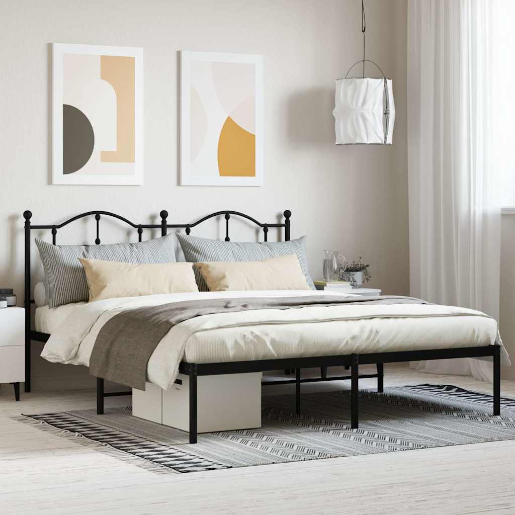 Cadre de lit métal sans matelas et tête de lit noir 180x200 cm - XIOS