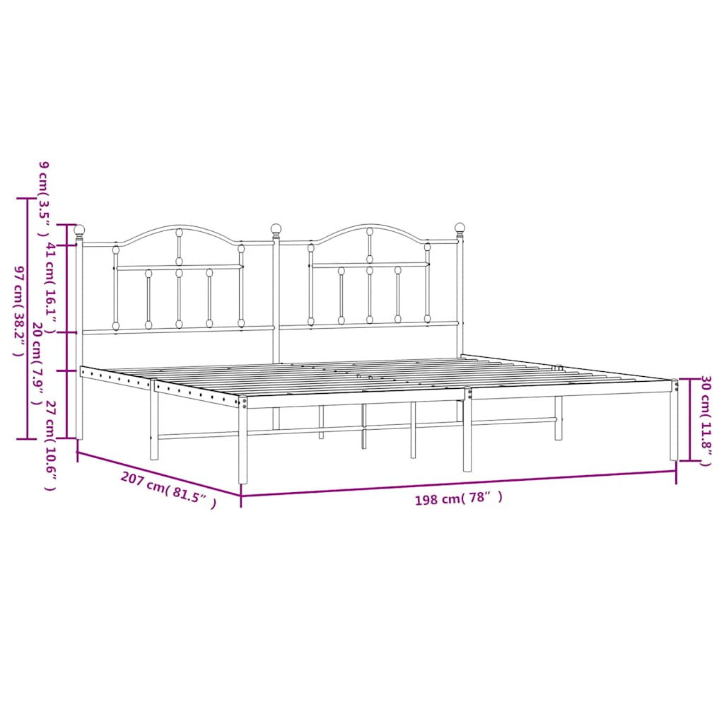 Cadre de lit métal sans matelas avec tête de lit noir 193x203cm - XIOS