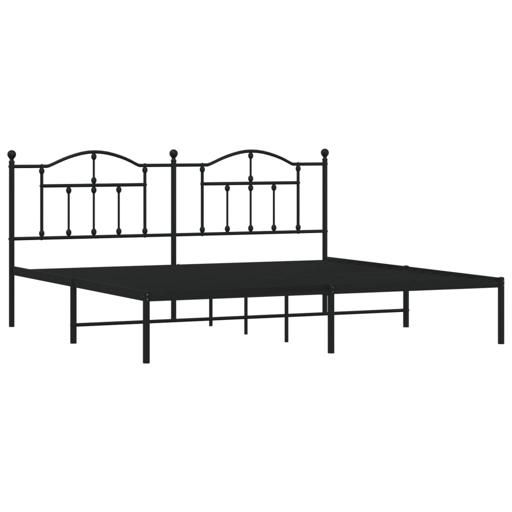 Cadre de lit métal sans matelas avec tête de lit noir 200x200cm - XIOS
