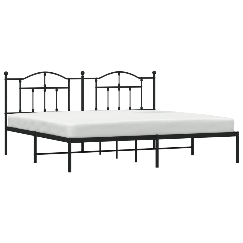 Cadre de lit métal sans matelas avec tête de lit noir 200x200cm - XIOS
