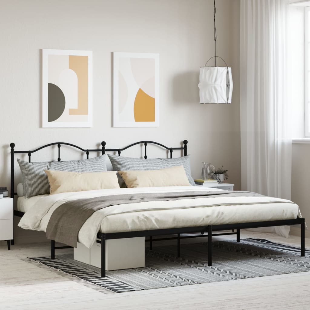 Cadre de lit métal sans matelas avec tête de lit noir 200x200cm - XIOS