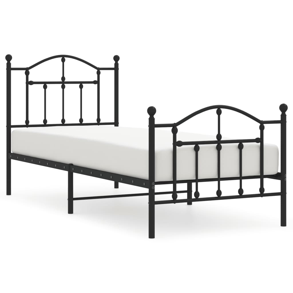 Cadre de lit métal sans matelas avec pied de lit noir 90x190 cm - XIOS