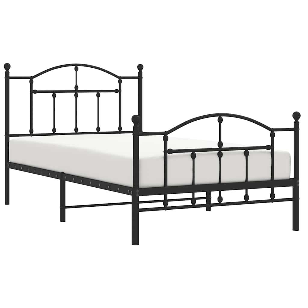 Cadre de lit métal sans matelas avec pied de lit noir 100x190cm - XIOS