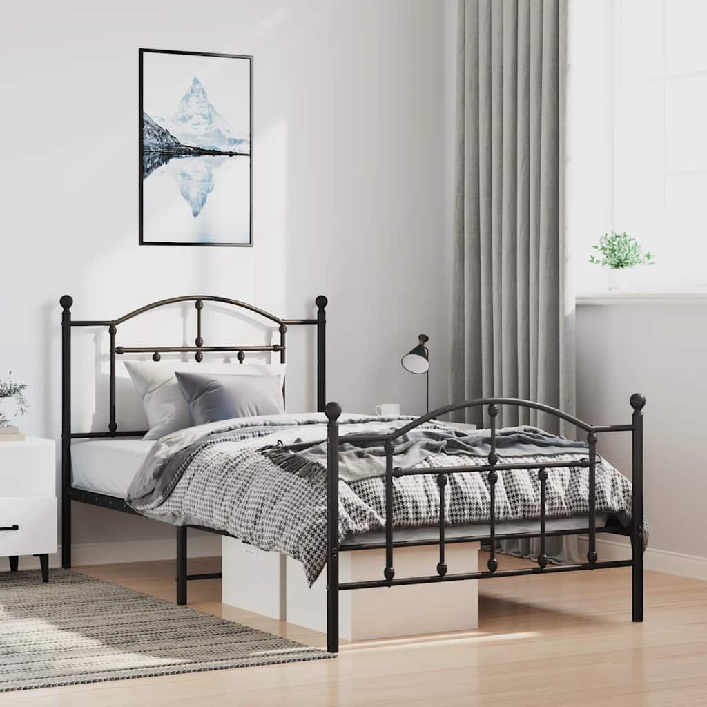 Cadre de lit métal sans matelas avec pied de lit noir 100x190cm - XIOS