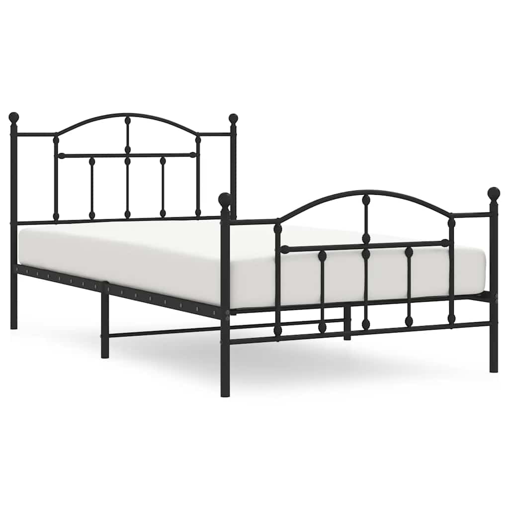 Cadre de lit métal sans matelas et pied de lit noir 100x200 cm - XIOS