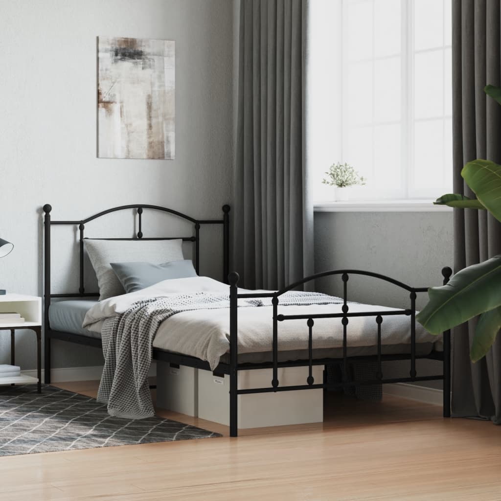 Cadre de lit métal sans matelas avec pied de lit noir 107x203cm - XIOS