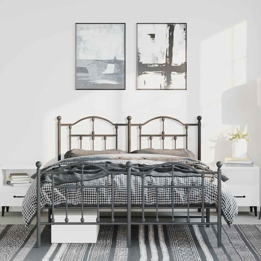 Cadre de lit métal sans matelas avec pied de lit noir 135x190cm - XIOS