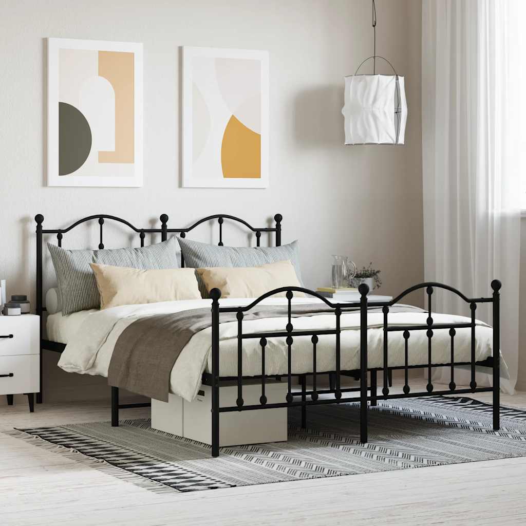 Cadre de lit métal sans matelas avec pied de lit noir 140x190cm - XIOS