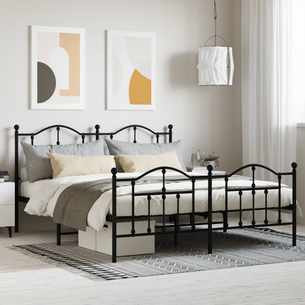 Cadre de lit métal sans matelas avec pied de lit noir 180x200cm - XIOS