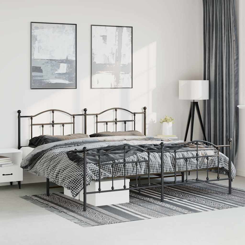 Cadre de lit métal sans matelas avec pied de lit noir 183x213cm - XIOS
