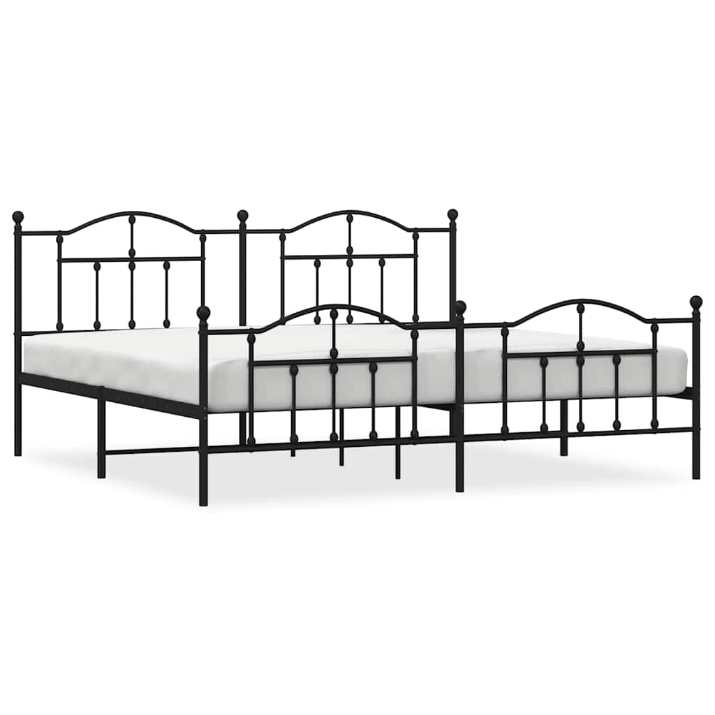 Cadre de lit métal sans matelas avec pied de lit noir 193x203cm - XIOS
