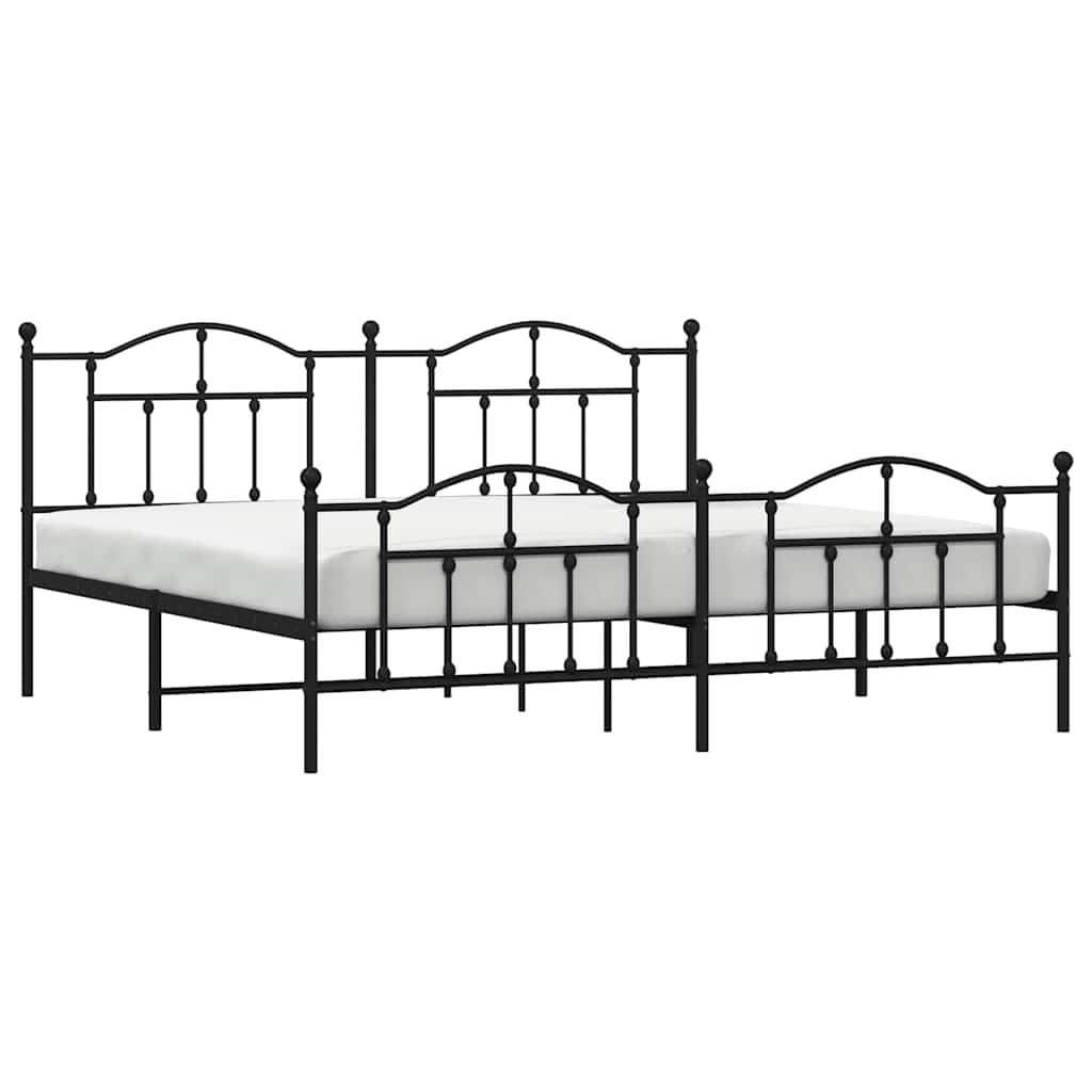 Cadre de lit métal sans matelas avec pied de lit noir 193x203cm - XIOS