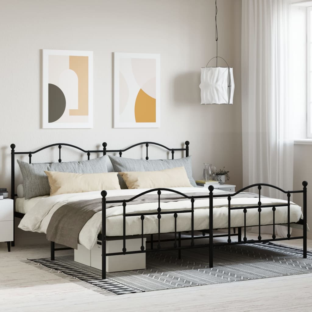 Cadre de lit métal sans matelas avec pied de lit noir 200x200cm - XIOS