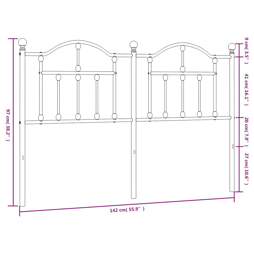 Tête de lit de remplacement métal noir 135 cm - XIOS