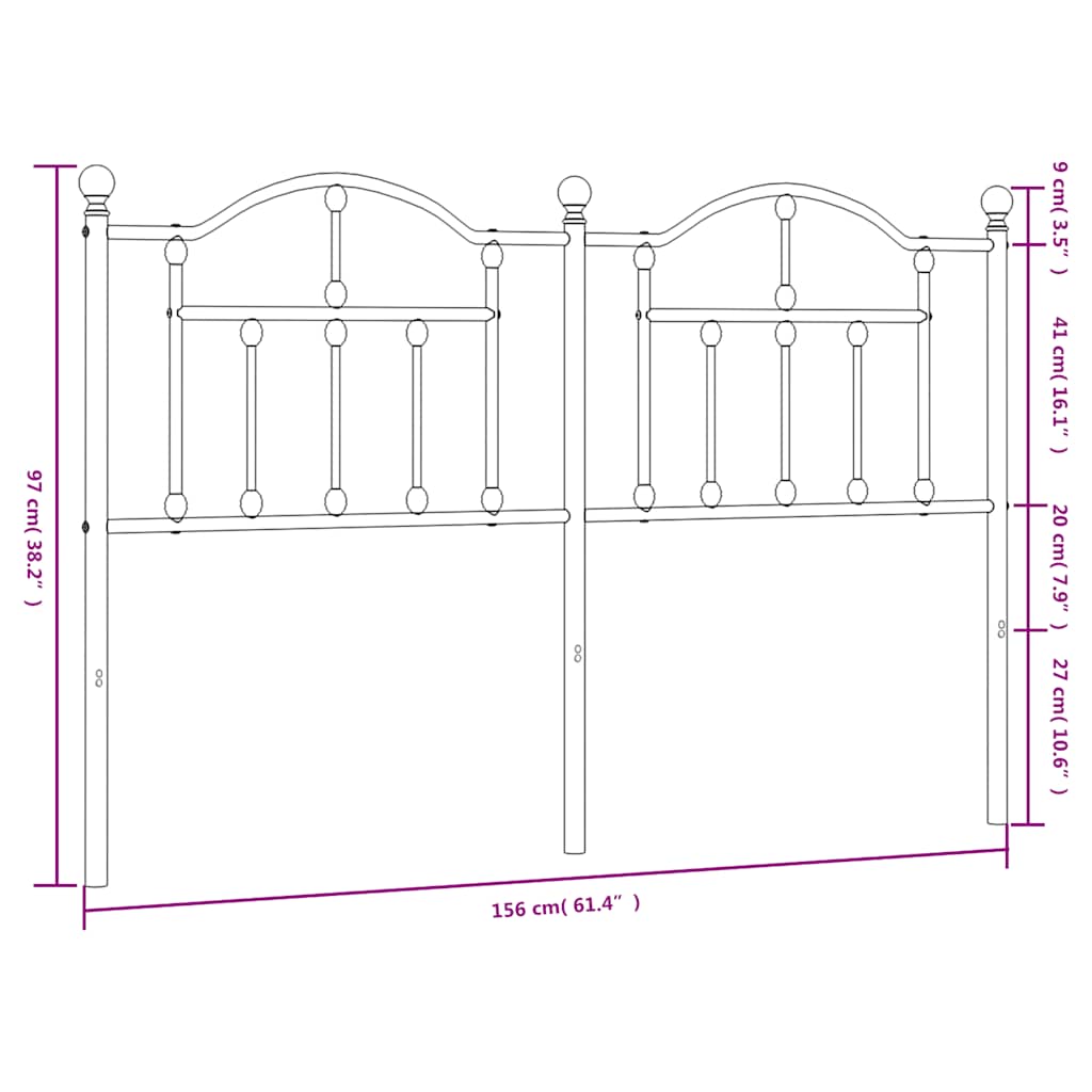 Tête de lit de remplacement métal noir 150 cm - XIOS