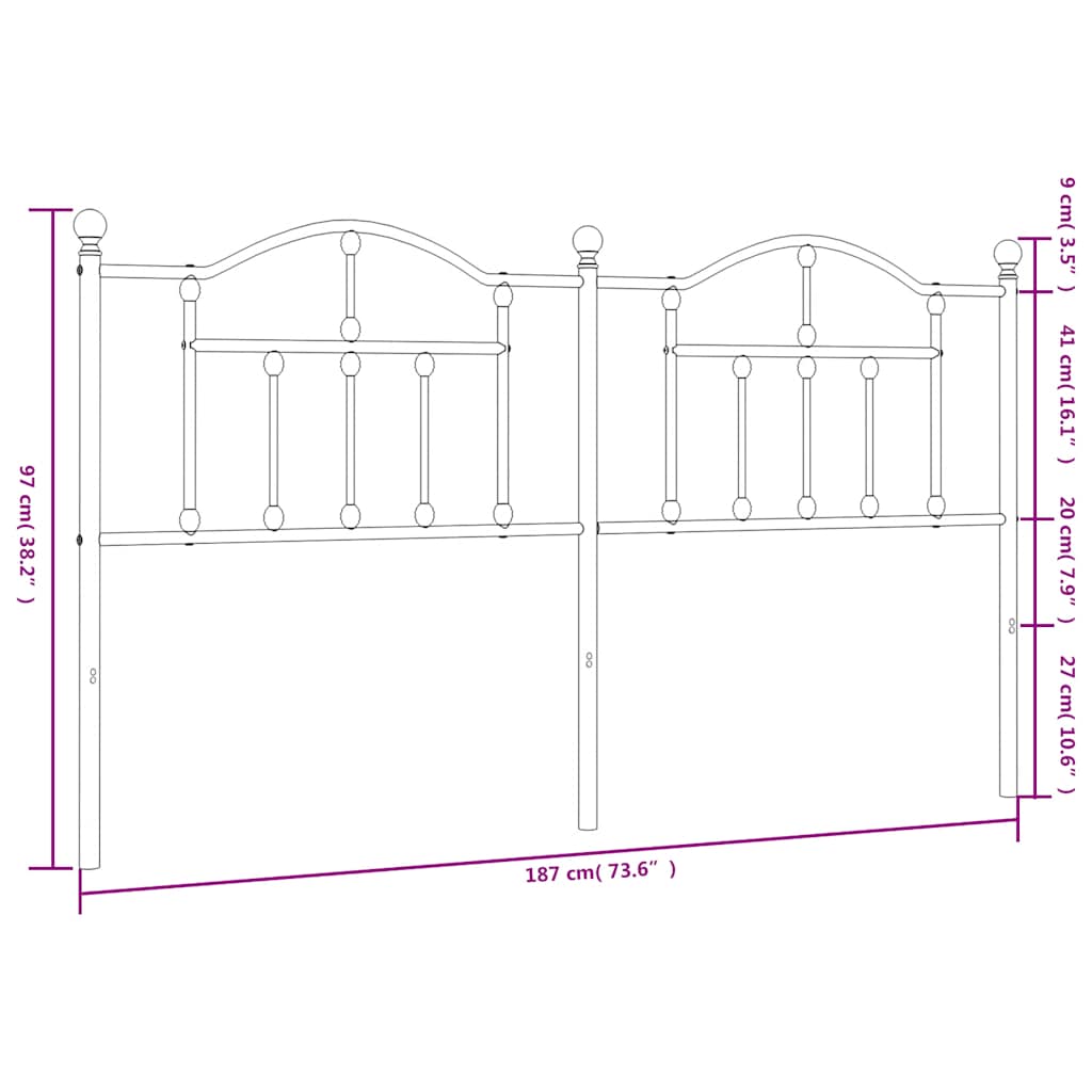 Tête de lit de remplacement métal noir 180 cm - XIOS