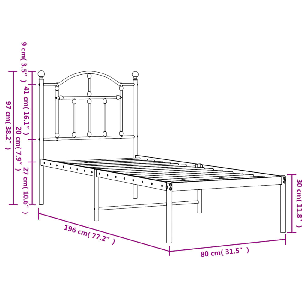 Cadre de lit métal sans matelas avec tête de lit blanc 75x190cm - XIOS