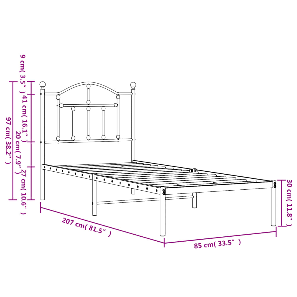 Cadre de lit métal sans matelas avec tête de lit blanc 80x200cm - XIOS