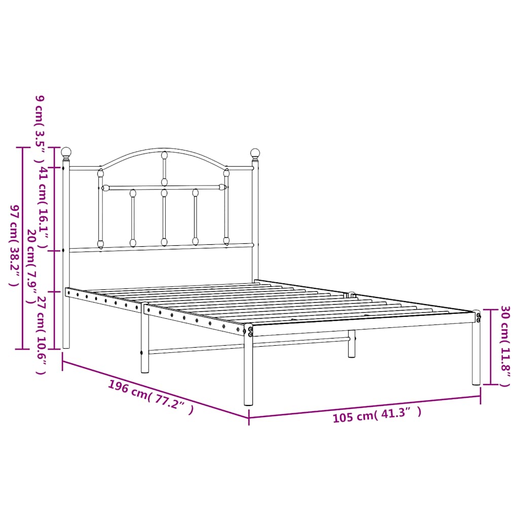 Cadre de lit métal sans matelas et tête de lit blanc 100x190 cm - XIOS