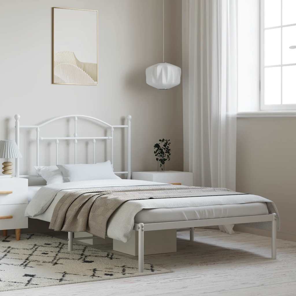 Cadre de lit métal sans matelas et tête de lit blanc 100x190 cm - XIOS