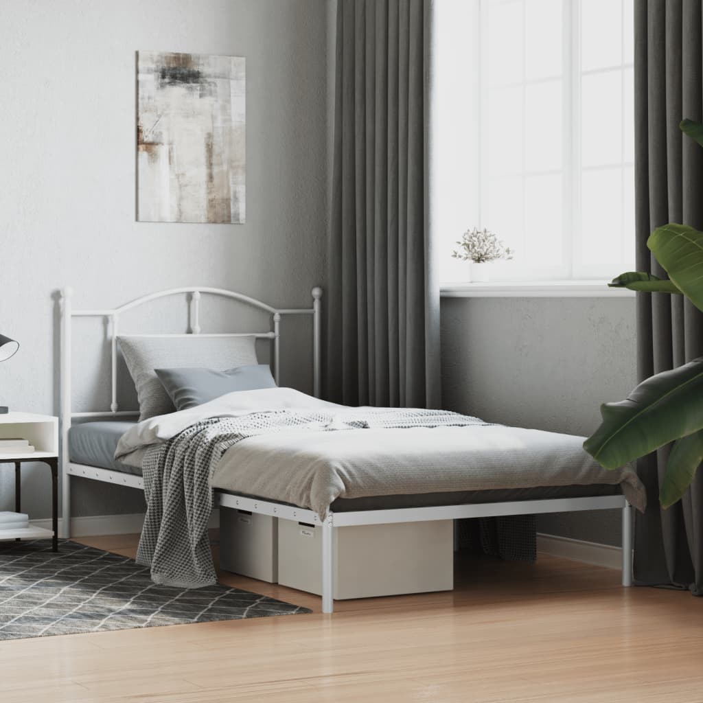 Cadre de lit métal sans matelas et tête de lit blanc 107x203 cm - XIOS