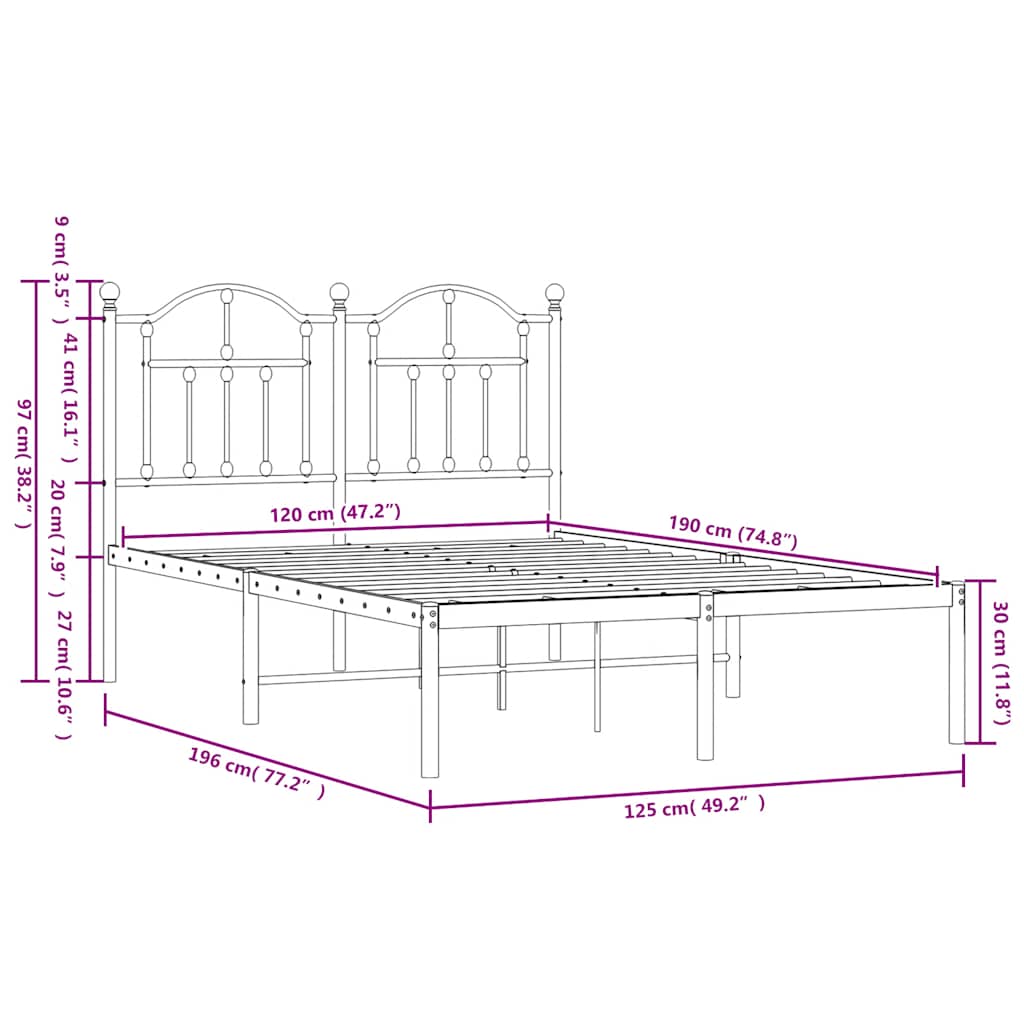 Cadre de lit métal sans matelas et tête de lit blanc 120x190 cm - XIOS