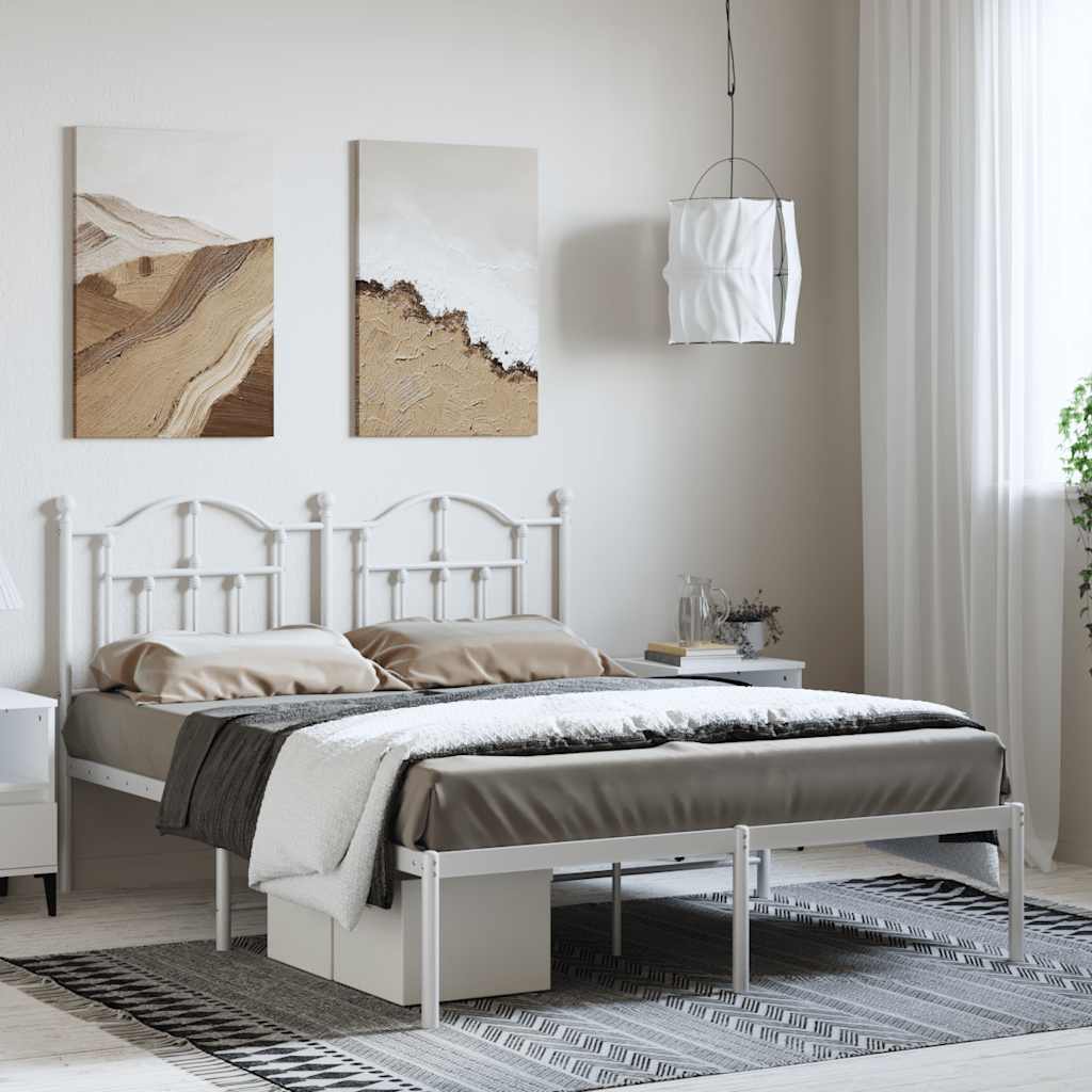 Cadre de lit métal sans matelas et tête de lit blanc 135x190 cm - XIOS
