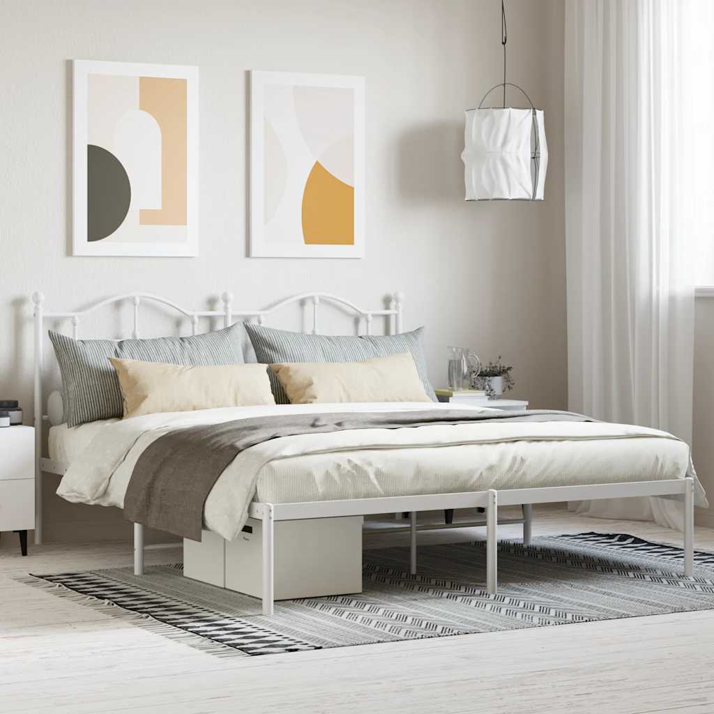 Cadre de lit métal sans matelas et tête de lit blanc 160x200 cm - XIOS