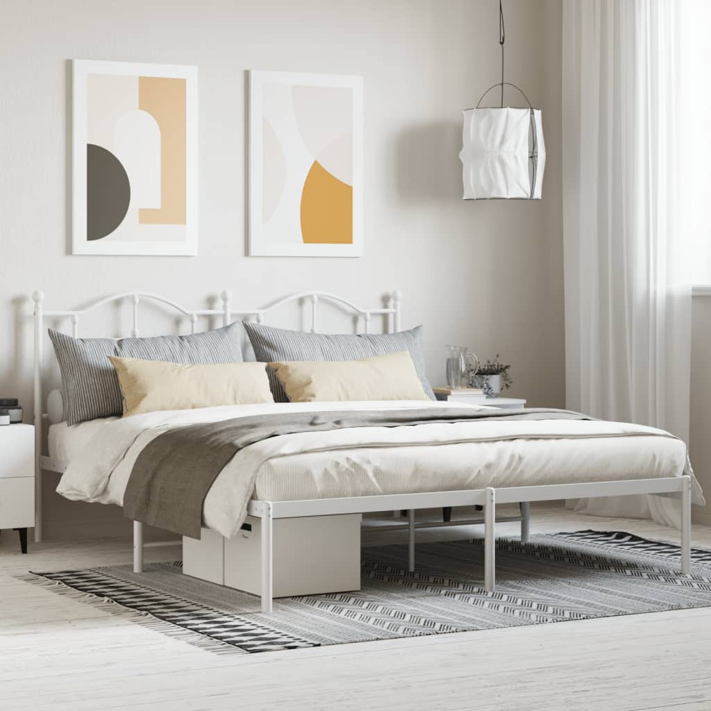 Cadre de lit métal sans matelas et tête de lit blanc 180x200 cm - XIOS