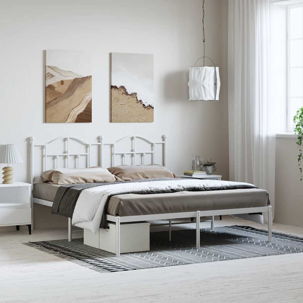 Cadre de lit métal sans matelas et tête de lit blanc 183x213 cm - XIOS