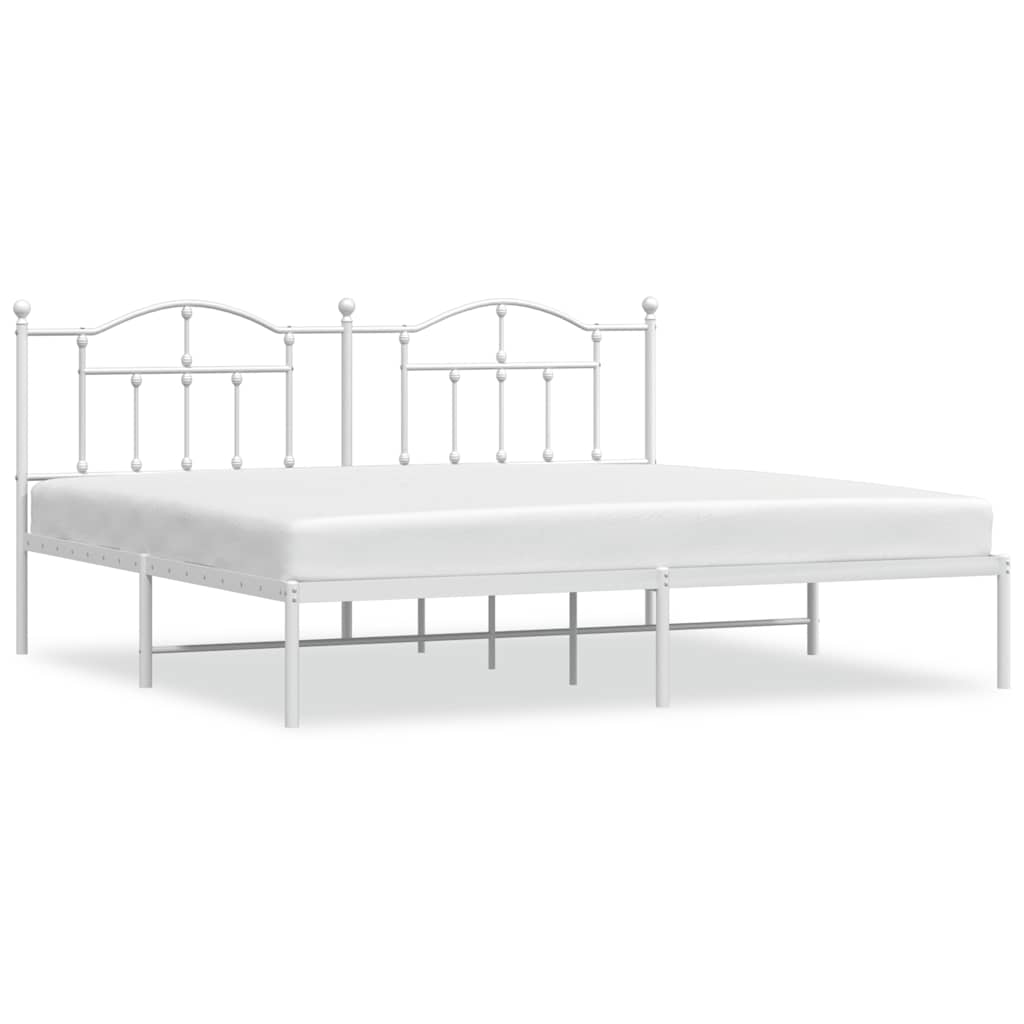 Cadre de lit métal sans matelas et tête de lit blanc 193x203 cm - XIOS