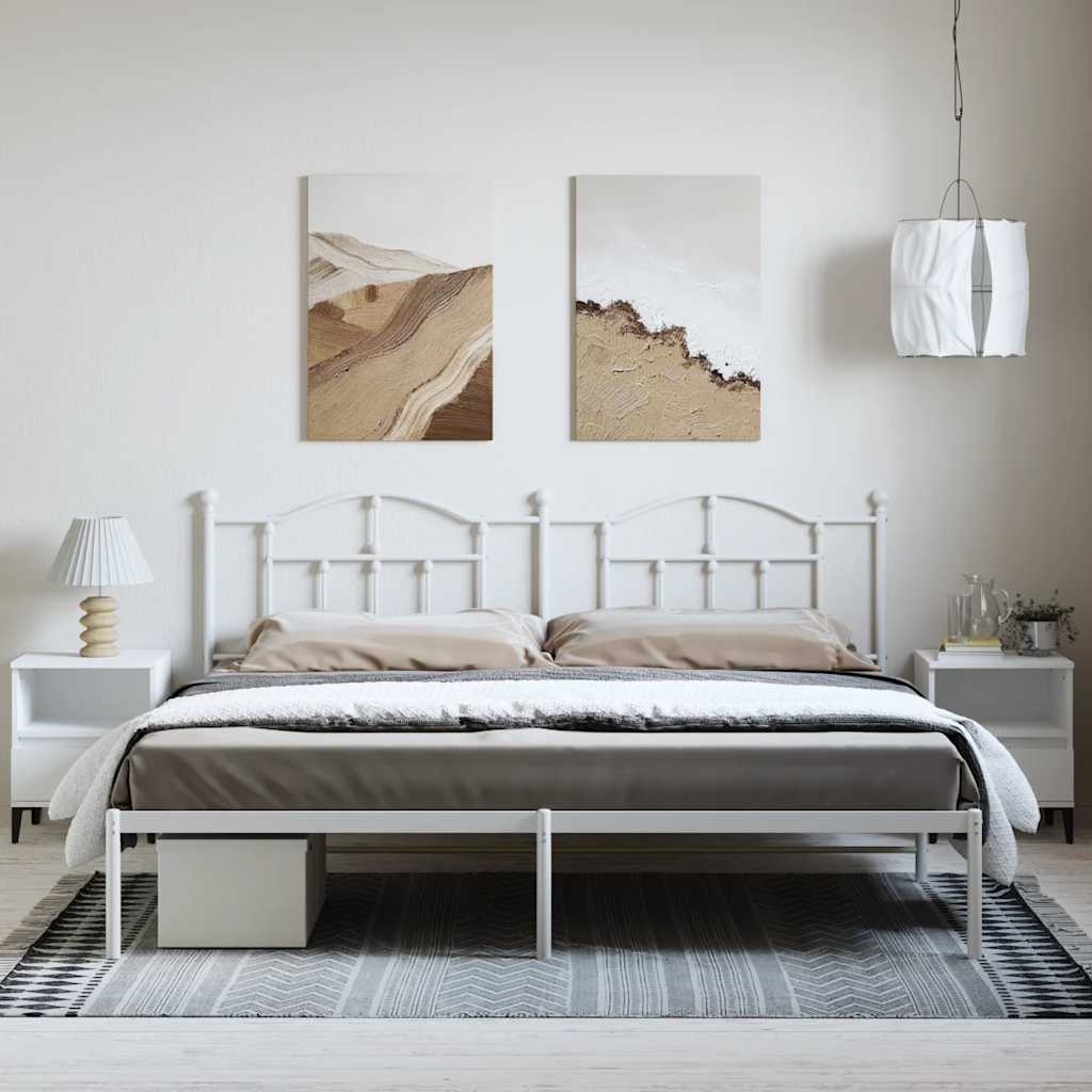 Cadre de lit métal sans matelas et tête de lit blanc 193x203 cm - XIOS