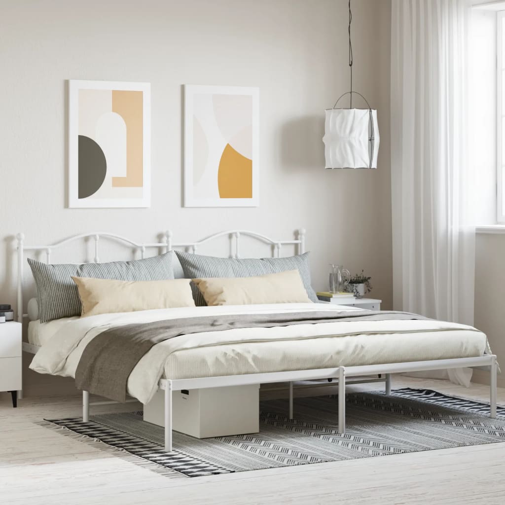 Cadre de lit métal sans matelas et tête de lit blanc 200x200 cm - XIOS