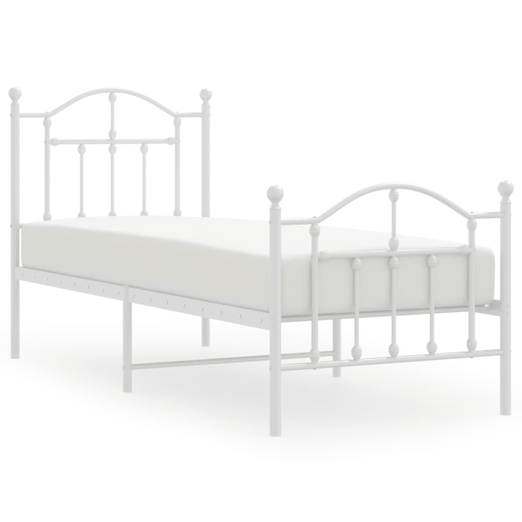 Cadre de lit métal sans matelas avec pied de lit blanc 75x190cm - XIOS