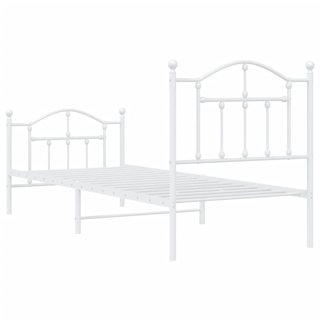 Cadre de lit métal sans matelas avec pied de lit blanc 90x190cm - XIOS
