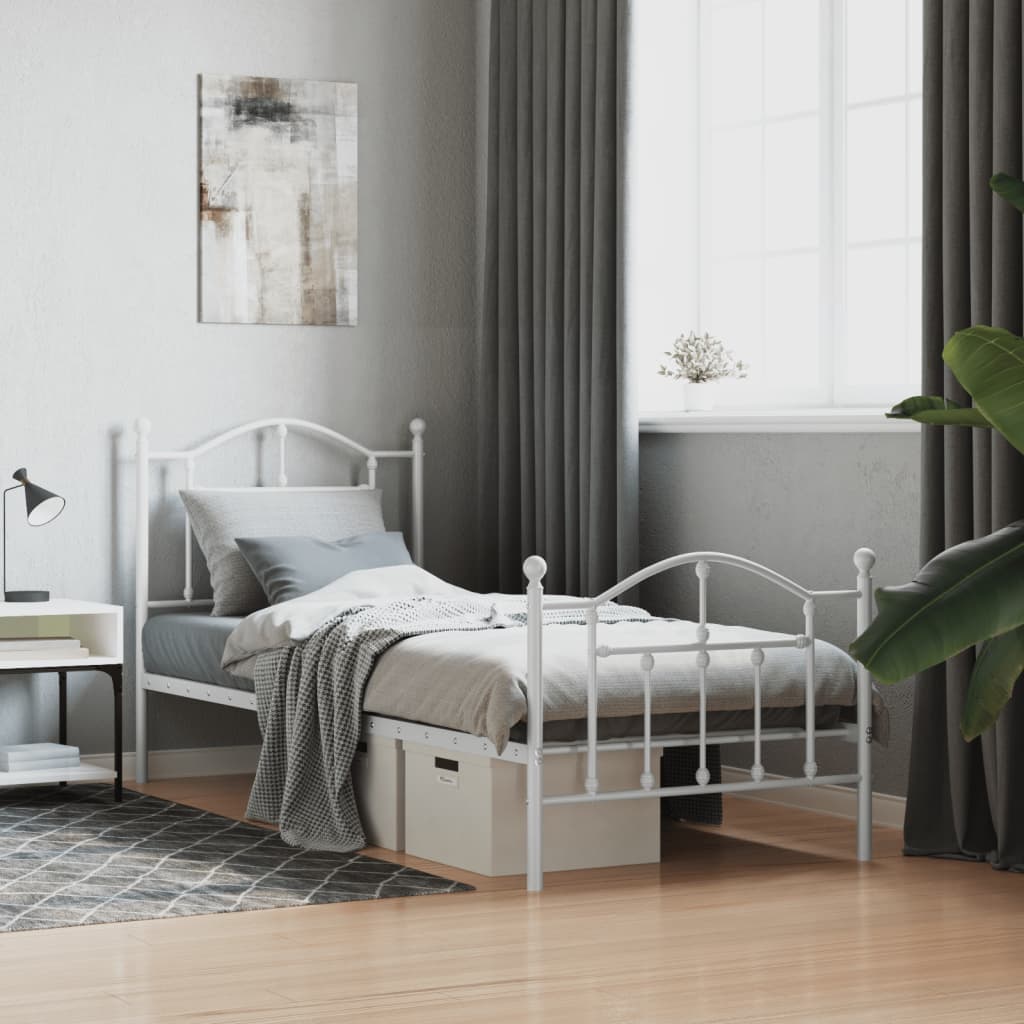 Cadre de lit métal sans matelas avec pied de lit blanc 90x200cm - XIOS