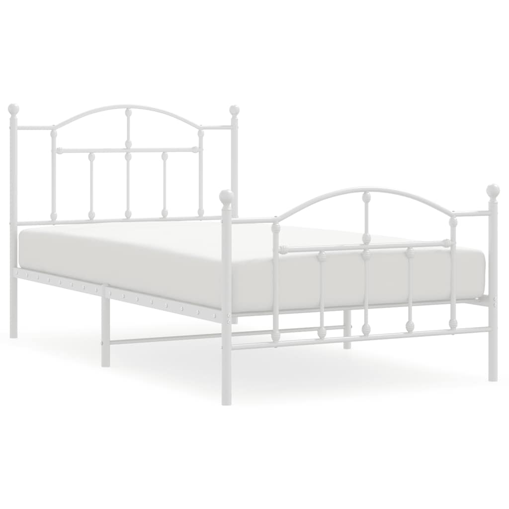 Cadre de lit métal sans matelas et pied de lit blanc 100x190 cm - XIOS