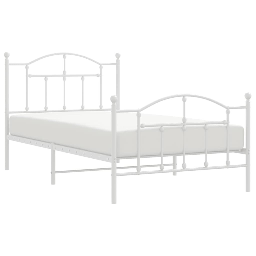 Cadre de lit métal sans matelas et pied de lit blanc 100x190 cm - XIOS