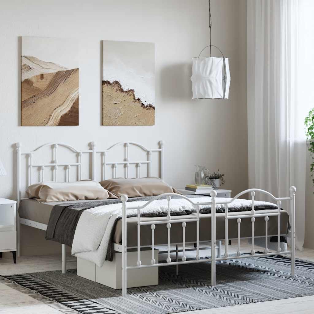 Cadre de lit métal sans matelas et pied de lit blanc 135x190 cm - XIOS