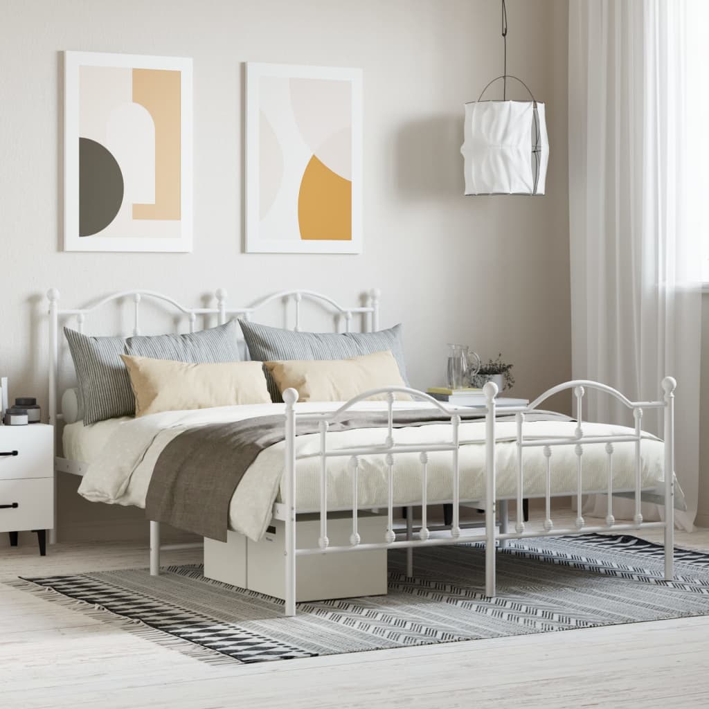 Cadre de lit métal sans matelas et pied de lit blanc 140x200 cm - XIOS