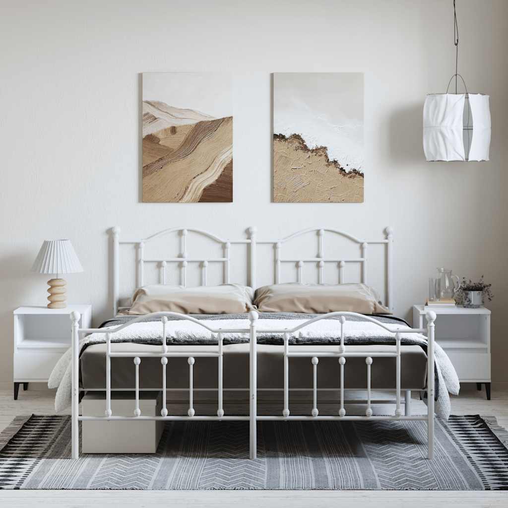 Cadre de lit métal sans matelas et pied de lit blanc 183x213 cm - XIOS
