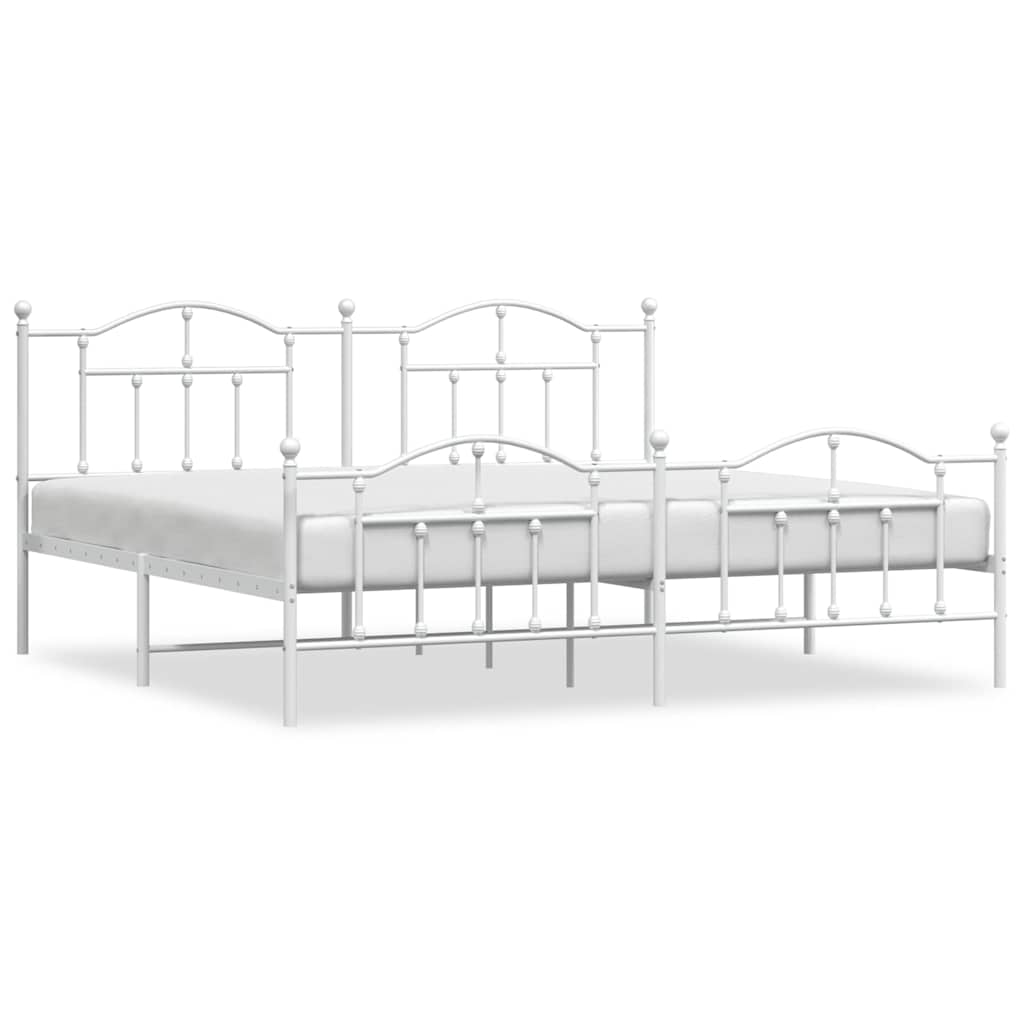 Cadre de lit métal sans matelas et pied de lit blanc 193x203 cm - XIOS
