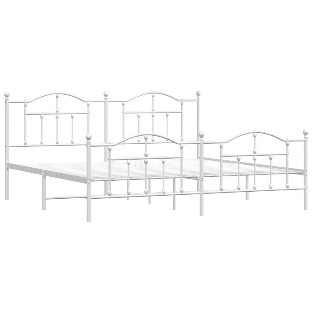 Cadre de lit métal sans matelas et pied de lit blanc 193x203 cm - XIOS