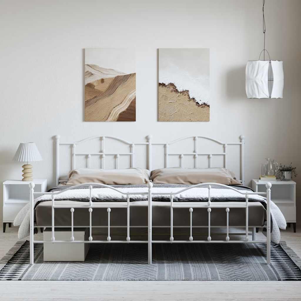 Cadre de lit métal sans matelas et pied de lit blanc 193x203 cm - XIOS