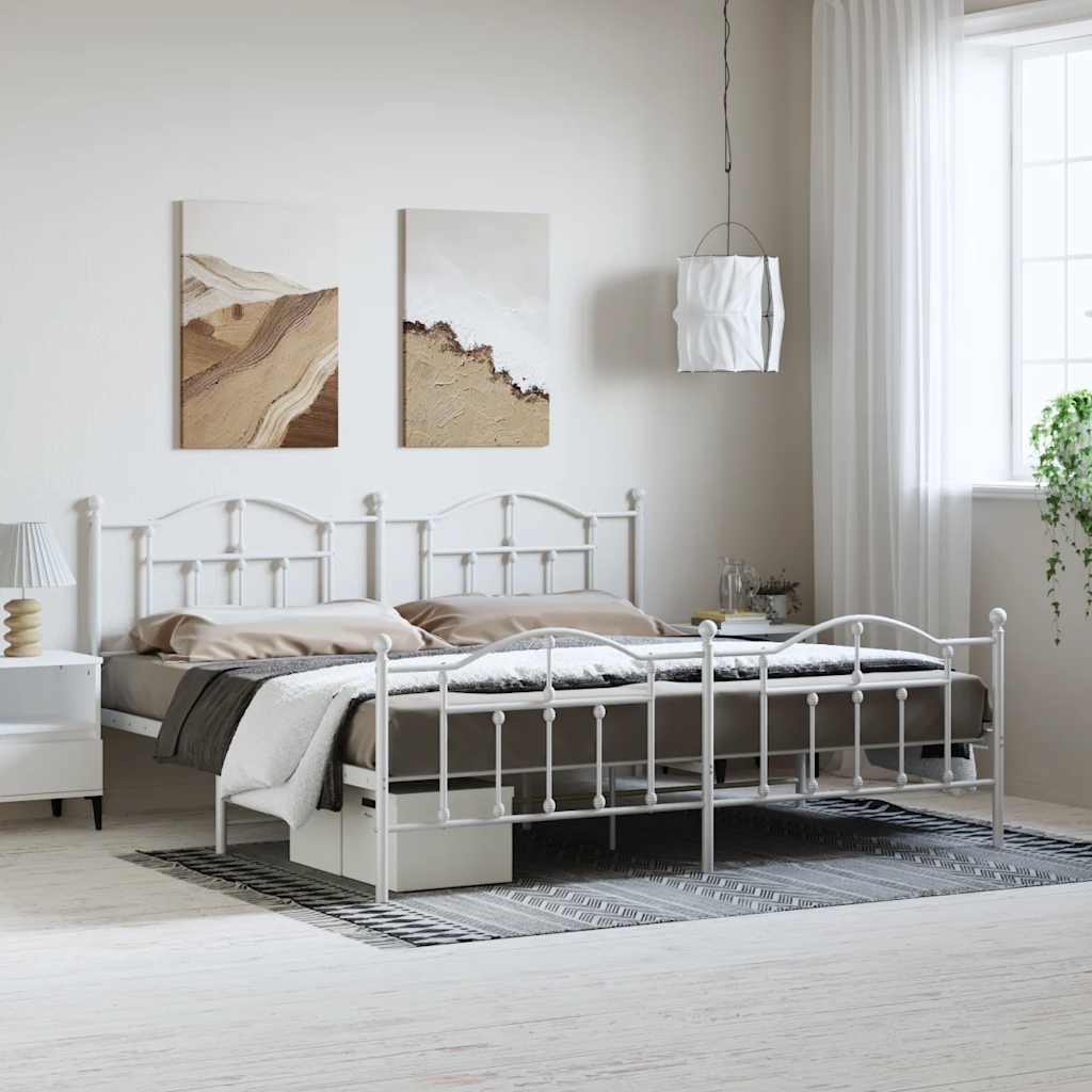 Cadre de lit métal sans matelas et pied de lit blanc 193x203 cm - XIOS