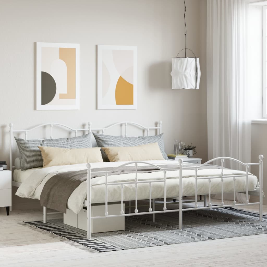 Cadre de lit métal sans matelas et pied de lit blanc 200x200 cm - XIOS
